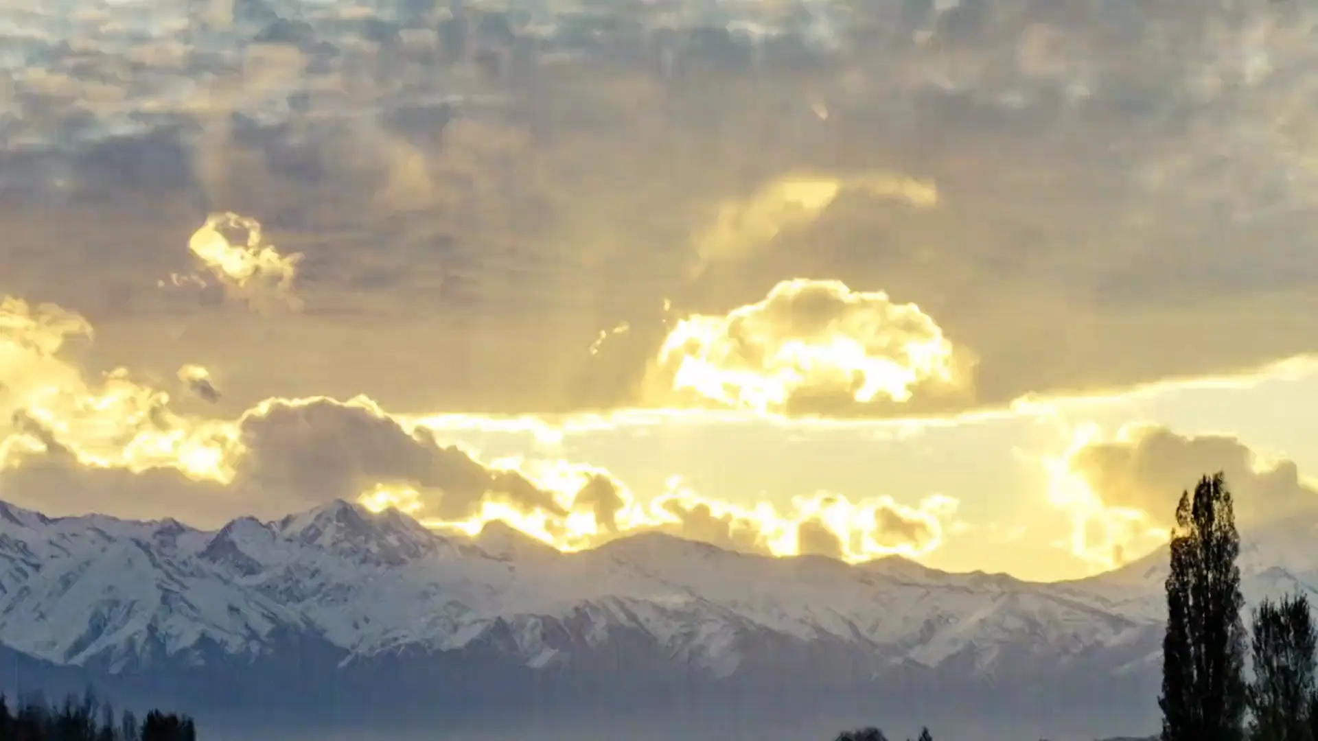 La cordillera de los Andes al atardecer, vista desde el viñedo de Terralena en Mendoza