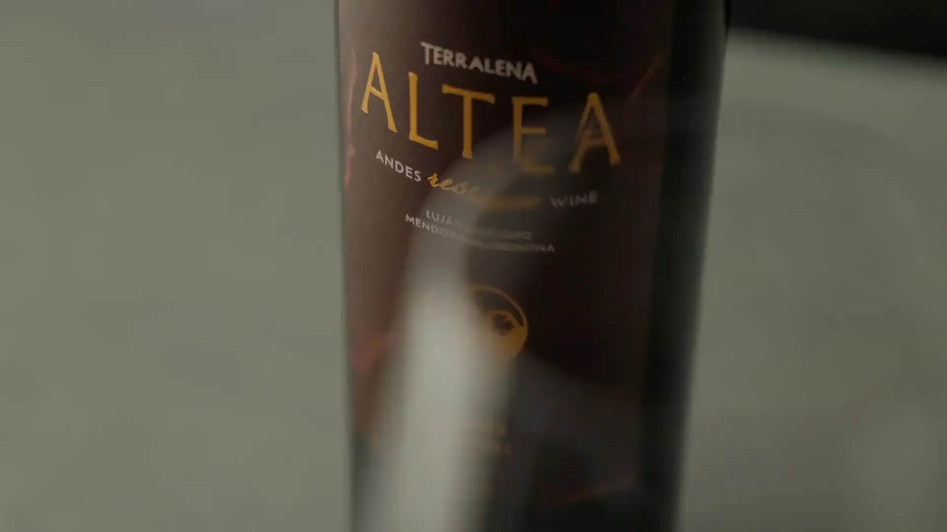 Una botella de Altea Reserve junto a una copa servida, frente a una chimenea encendida